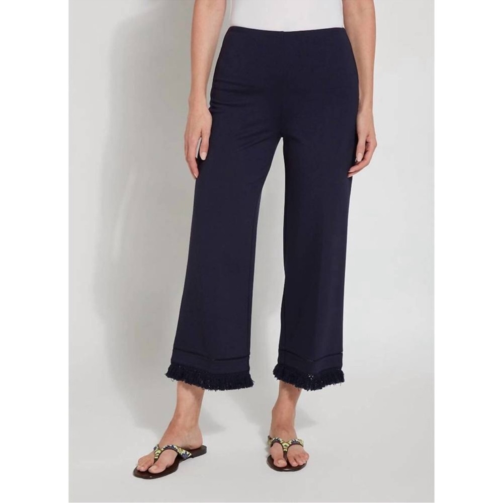 NEW with tag! LYSSE coastal wide leg fringe crop pants in true navy, Small